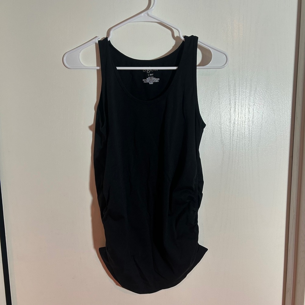 A:glow Maternity Tank Top Black Ruched Side Sleeveless Scoop Neck Large